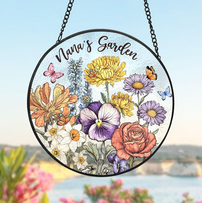 Custom Family Birth Flowers Glass Suncatcher, Custom Mom's Garden Gift, Flower Glass Art, Birth Flower Gift, Mother's Day Gift, Home Decor