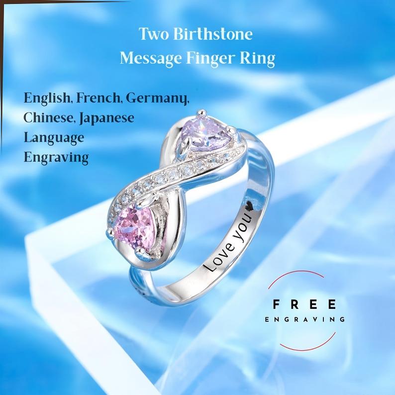 Personalized Infinity Ring | Two Custom Birthstones, Engraved Band, Sterling Silver