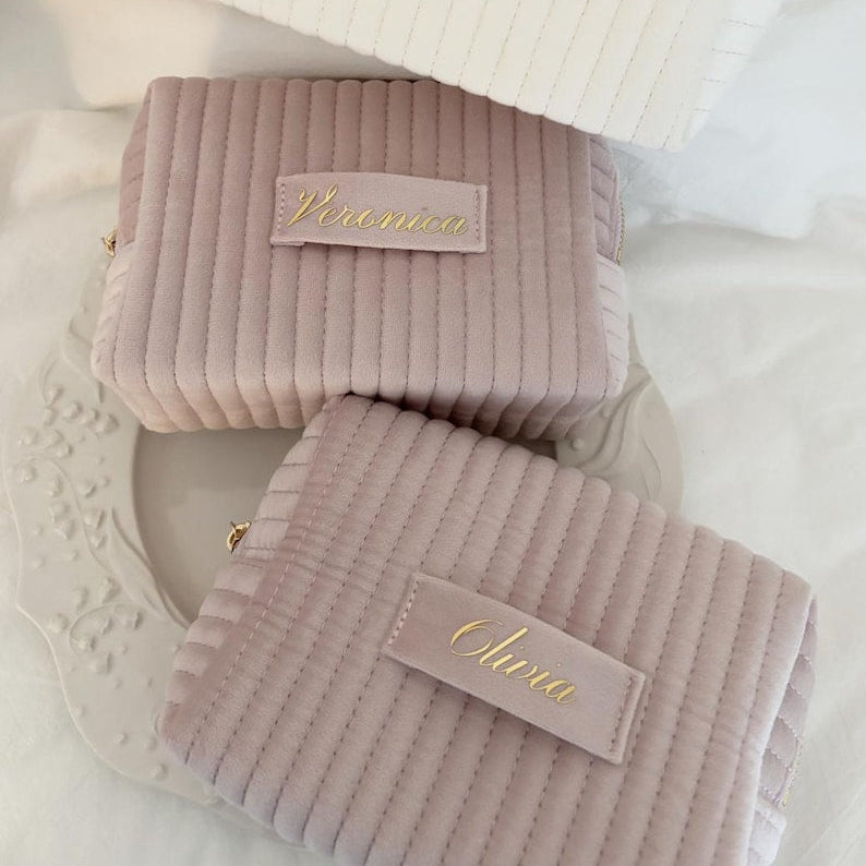 Personalized Velvet Bridesmaid Makeup Bag: Soft Gift (TERESA Design)