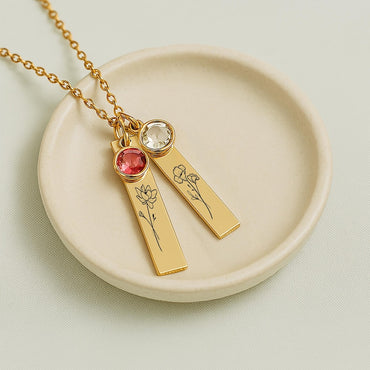 Unique Birth Flower and Birthstone Necklace ¨C Personalized Birthday Gift for Mom, Floral and Stone Jewelry, Mothers Day Gift for Her
