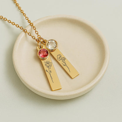 Unique Birth Flower and Birthstone Necklace ¨C Personalized Birthday Gift for Mom, Floral and Stone Jewelry, Mothers Day Gift for Her