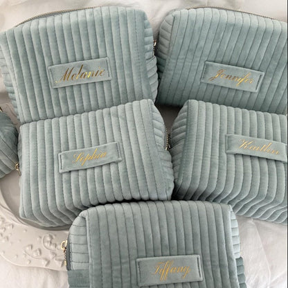 Personalized Velvet Bridesmaid Makeup Bag: Soft Gift (TERESA Design)