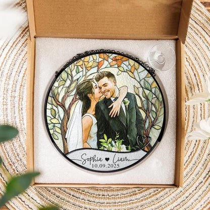 Custom Couples Portrait Stained Glass SunCatcher: Wedding Gift
