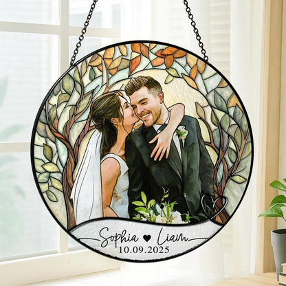 Custom Couples Portrait Stained Glass SunCatcher: Wedding Gift