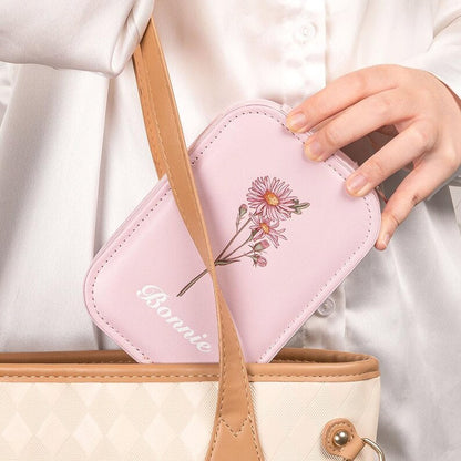 Personalized Birth Flower Travel Jewelry Box ¨C Custom Name Leather Organizer with LED Adjustable Makeup Mirror,Birthday Mother's Day Gift