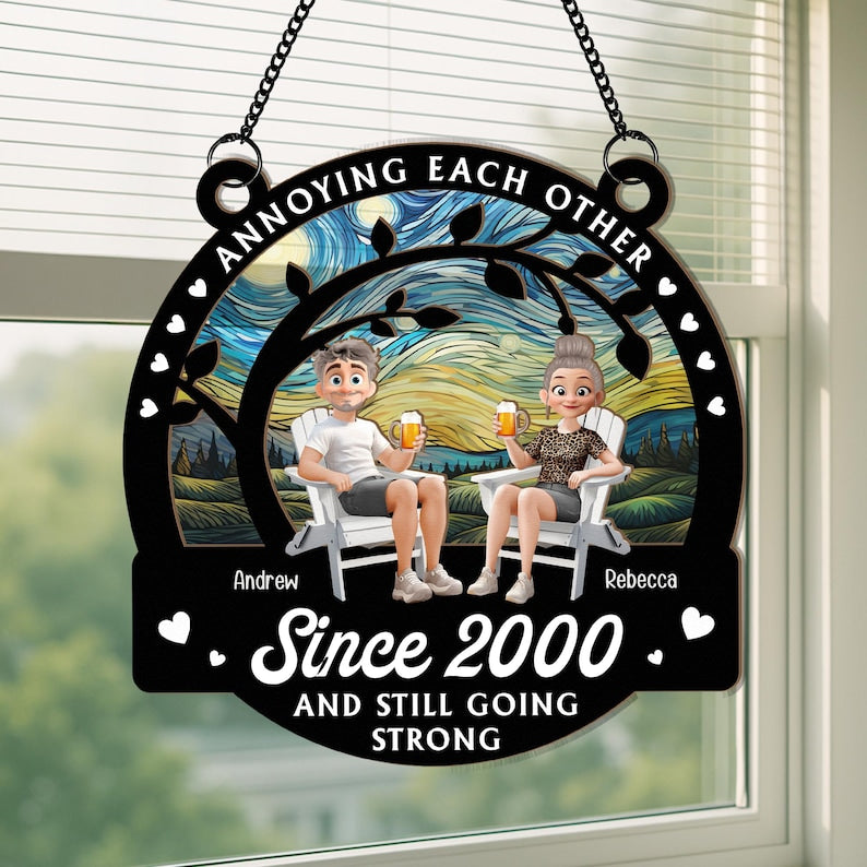 Personalized Anniversary Suncatcher Ornament: Annoying Each Other Since, Wood & Acrylic