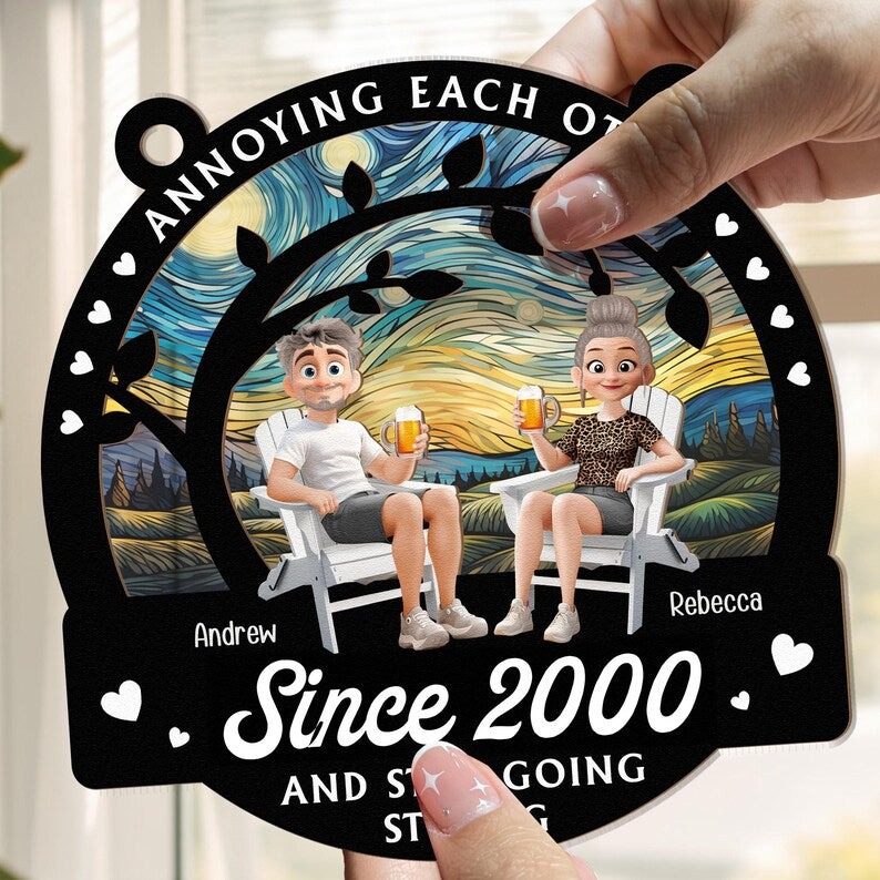 Personalized Anniversary Suncatcher Ornament: Annoying Each Other Since, Wood & Acrylic