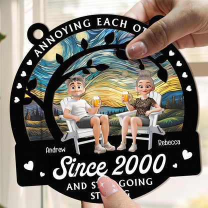 Personalized Anniversary Suncatcher Ornament: Annoying Each Other Since, Wood & Acrylic