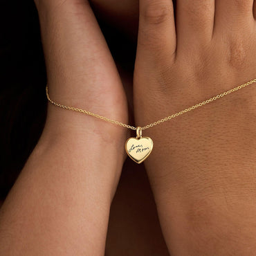Dainty Actul Handwriting Heart Charm Necklace, Memorial Necklace, Keepsake Necklace, Custom Signature Jewellery, Mothers Day Gift for Her