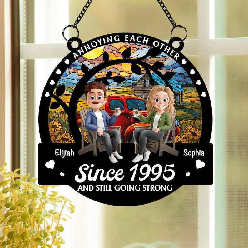 Personalized Window Hanging Suncatcher Ornament, Annoying Each Other Since, Couple Anniversary Gift, Couple Keepsake Gifts, Wedding Gifts