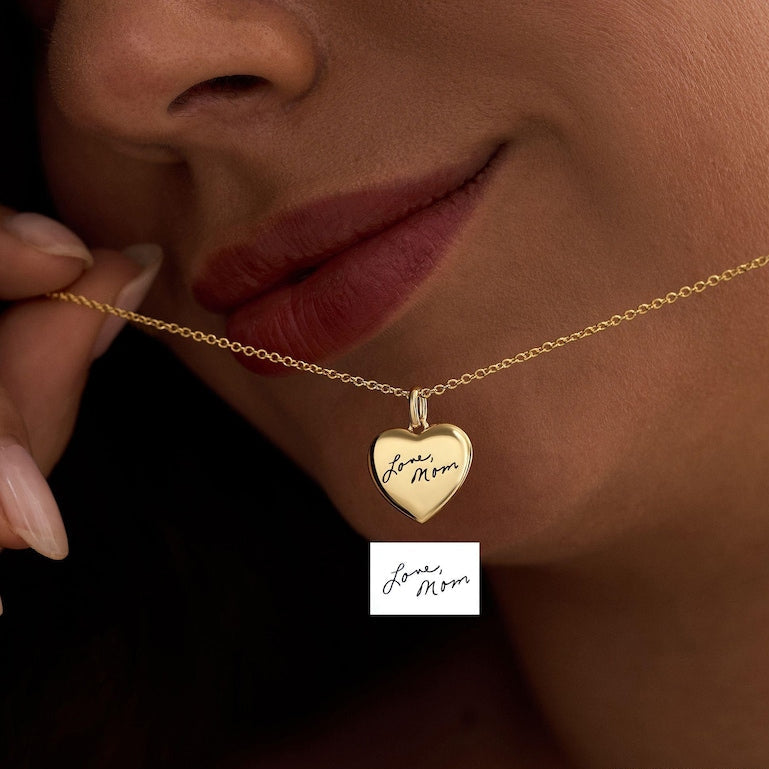 Dainty Actul Handwriting Heart Charm Necklace, Memorial Necklace, Keepsake Necklace, Custom Signature Jewellery, Mothers Day Gift for Her