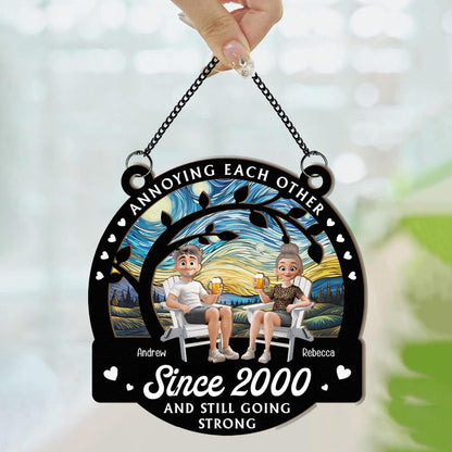 Personalized Anniversary Suncatcher Ornament: Annoying Each Other Since, Wood & Acrylic