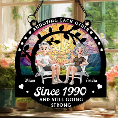 Annoying Each Other Since - Personalised Window Hanging Suncatcher Ornament, Custom Couple Gift, Wedding Anniversary Gift, Gift For Husband