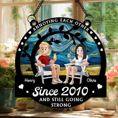 Annoying Each Other Since - Personalised Window Hanging Suncatcher Ornament, Custom Couple Gift, Wedding Anniversary Gift, Gift For Husband