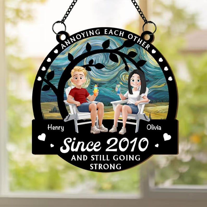 Annoying Each Other Since - Personalised Window Hanging Suncatcher Ornament, Custom Couple Gift, Wedding Anniversary Gift, Gift For Husband