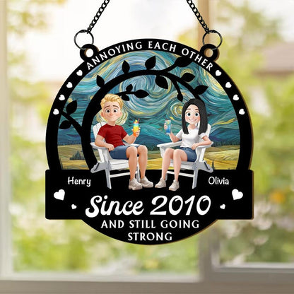 Annoying Each Other Since - Personalised Window Hanging Suncatcher Ornament, Custom Couple Gift, Wedding Anniversary Gift, Gift For Husband