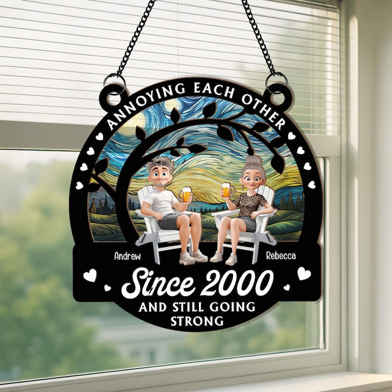 Personalized Anniversary Suncatcher Ornament: Annoying Each Other Since, Wood & Acrylic