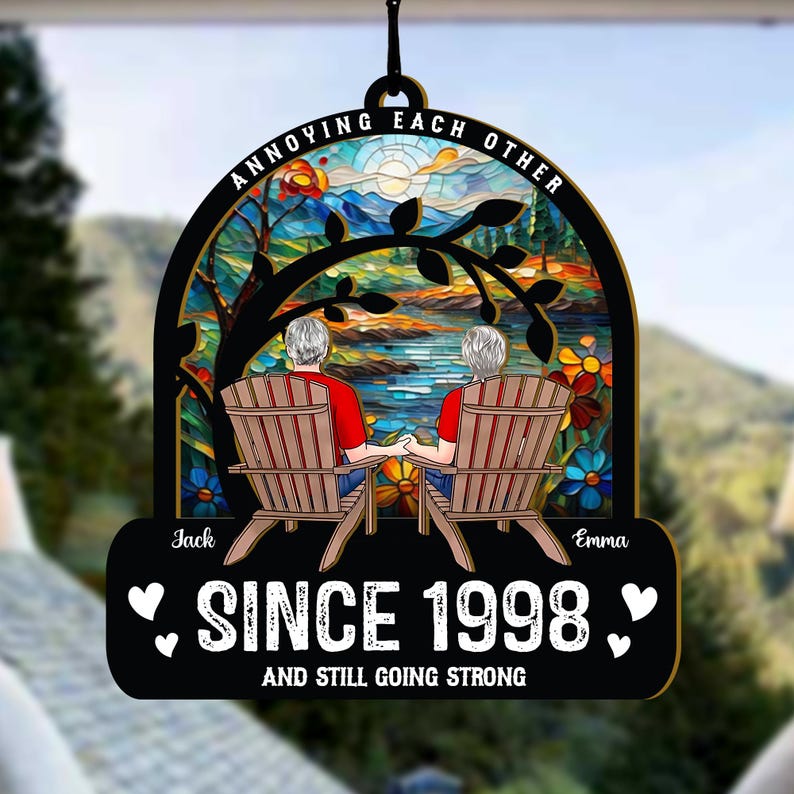 Annoying Each Other Since Personalized Window Hanging Suncatcher Ornament, Custom Keepsake for Couples, Unique Anniversary or Wedding Gift