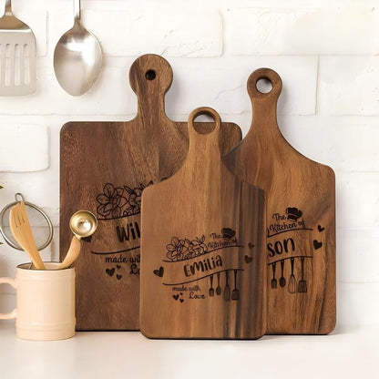 Personalized Heart-Shaped Floral Cutting Board¡ªDouble-Sided Design with Handle, Custom Name, Made in USA, Perfect Christmas or Couple's Gift