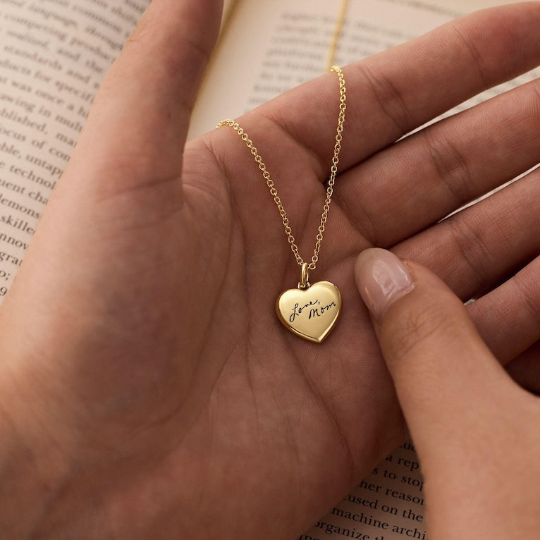 Dainty Actul Handwriting Heart Charm Necklace, Memorial Necklace, Keepsake Necklace, Custom Signature Jewellery, Mothers Day Gift for Her