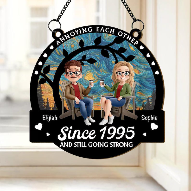Personalized Window Hanging Suncatcher Ornament, Annoying Each Other Since, Couple Anniversary Gift, Couple Keepsake Gifts, Wedding Gifts