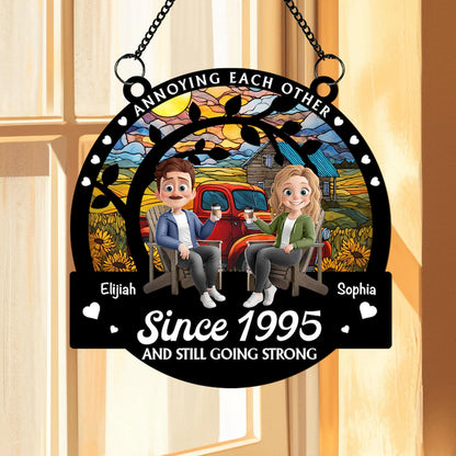 Personalized Window Hanging Suncatcher Ornament, Annoying Each Other Since, Couple Anniversary Gift, Couple Keepsake Gifts, Wedding Gifts