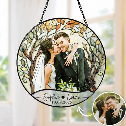 Custom Couples Portrait Stained Glass SunCatcher: Wedding Gift