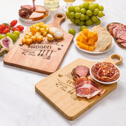 Personalized Heart-Shaped Floral Cutting Board¡ªDouble-Sided Design with Handle, Custom Name, Made in USA, Perfect Christmas or Couple's Gift