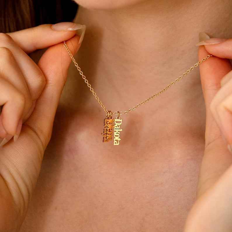 Personalized Multiple Name Necklace, Vertical Name Family Necklace, Children Names Jewelry for Mom, Mother Day Gift for Grandma, Wife