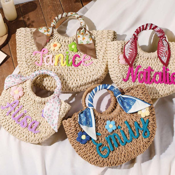 Personalized Straw Bridesmaid Handbag,Custom Beach Bag,Straw Bags,Bachelorette Party Gift Bags,Wedding Party Gifts,Mother Gifts Basket