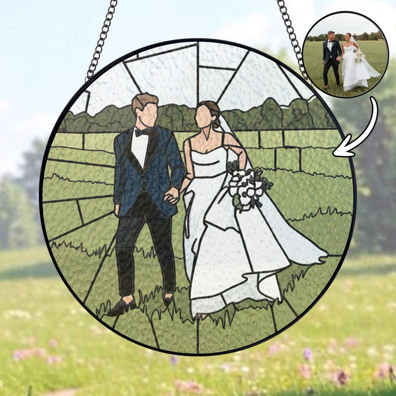 Personalized Anniversary Stained Glass, Custom Stained Glass Couples Portrait Sun Catcher, Wedding Gift Valentine Gift For Boyfriend Couples
