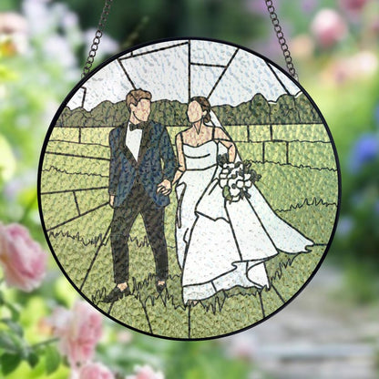 Personalized Anniversary Stained Glass, Custom Stained Glass Couples Portrait Sun Catcher, Wedding Gift Valentine Gift For Boyfriend Couples