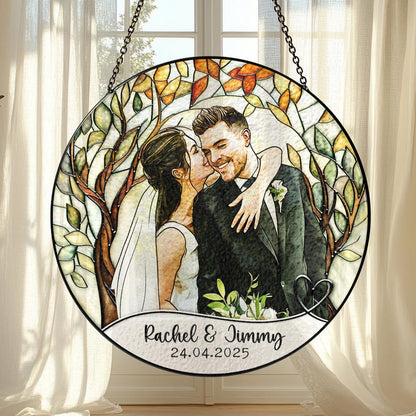 Custom Couples Portrait Stained Glass SunCatcher: Wedding Gift
