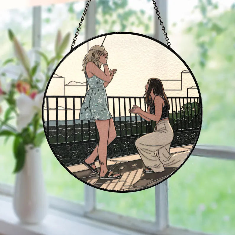 Personalized Couples Gift, Custom Stained Glass Couples Portrait Sun Catcher, Wedding Gift, Anniversary Gift, Valentine's Gift For Boyfriend