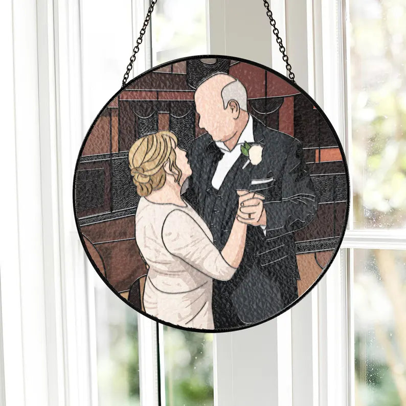 Personalized Couples Gift, Custom Stained Glass Couples Portrait Sun Catcher, Wedding Gift, Anniversary Gift, Valentine's Gift For Boyfriend