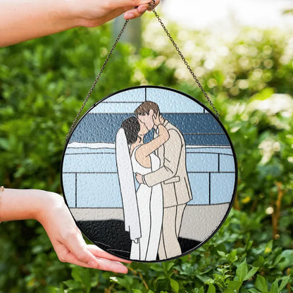 Personalized Couples Gift, Custom Stained Glass Couples Portrait Sun Catcher, Wedding Gift, Anniversary Gift, Valentine's Gift For Boyfriend