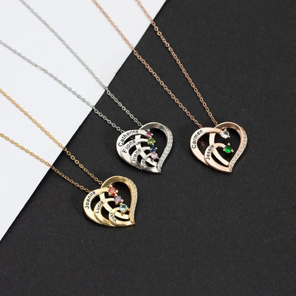 Customized Engraved Name Necklace with Birthstone, Family Jewelry Gift, Heart Name Necklace, Best Birthday Gift, Mother's Day Necklace Gift