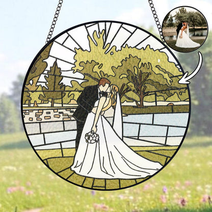 Personalized Anniversary Stained Glass, Custom Stained Glass Couples Portrait Sun Catcher, Wedding Gift Valentine Gift For Boyfriend Couples