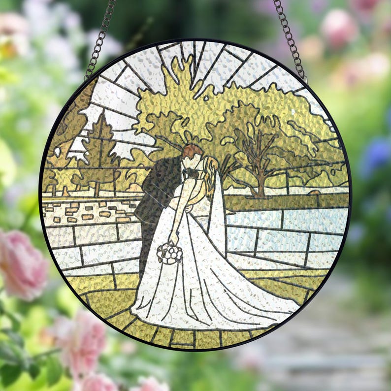 Personalized Anniversary Stained Glass, Custom Stained Glass Couples Portrait Sun Catcher, Wedding Gift Valentine Gift For Boyfriend Couples