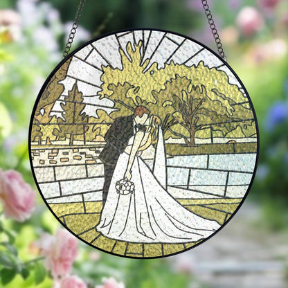 Personalized Anniversary Stained Glass, Custom Stained Glass Couples Portrait Sun Catcher, Wedding Gift Valentine Gift For Boyfriend Couples