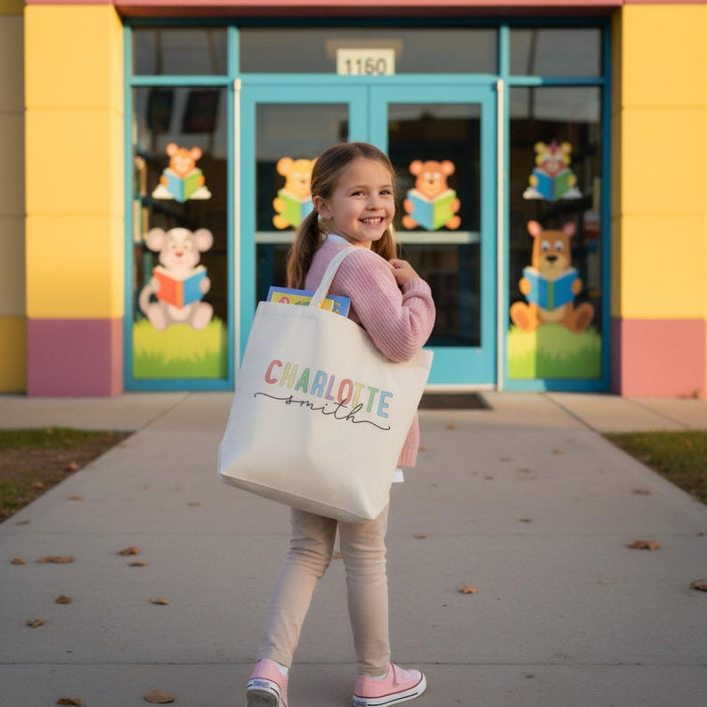Personalized Canvas Tote Bag with Name, Toy Storage & Book Bag, Nursery Organizer, Toddler Gift, Easter Gifts