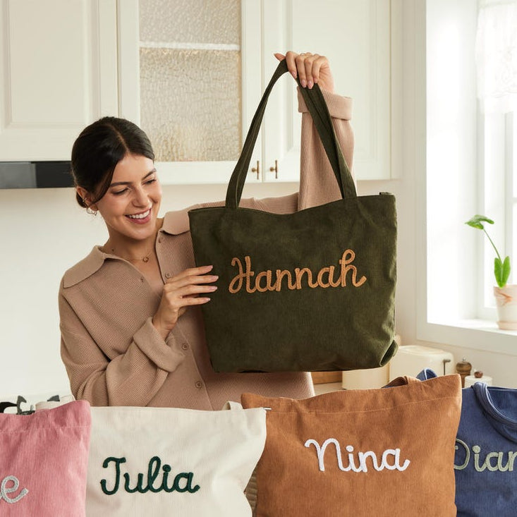 Custom Corduroy Tote, Embroidered Corduroy Bag, Holiday Gift, Birthday Gift, Eid Gift, Bridesmaid Gift, Custom Gift Bag, Mother¡¯s Day Gift