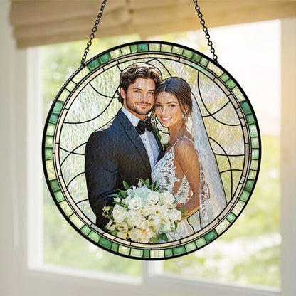 Personalized Couple Portrait Stained Glass Suncatcher: Wedding Anniversary Gift