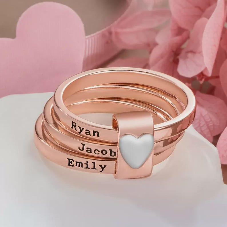 Custom Rustic Stacking Ring, Personalized Sterling Silver Engraved Rings, Anniversary Gift for Wife, Mom or Grandmother