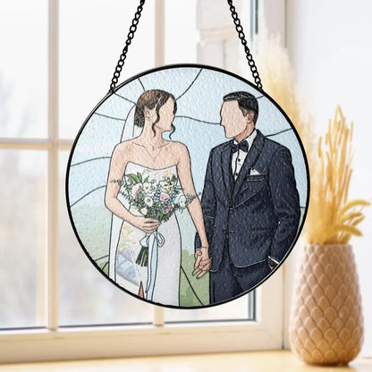 Personalized Couples Gift, Custom Stained Glass Couples Portrait Sun Catcher, Wedding Gift, Anniversary Gift, Valentine's Gift For Boyfriend