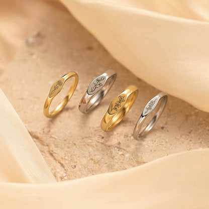 Personalized Birth Flower Ring, Dainty Custom Stacking Ring, Minimalist Floral Jewelry, Bridesmaid, Gift for Mom, mothers day, Size US(3-12)