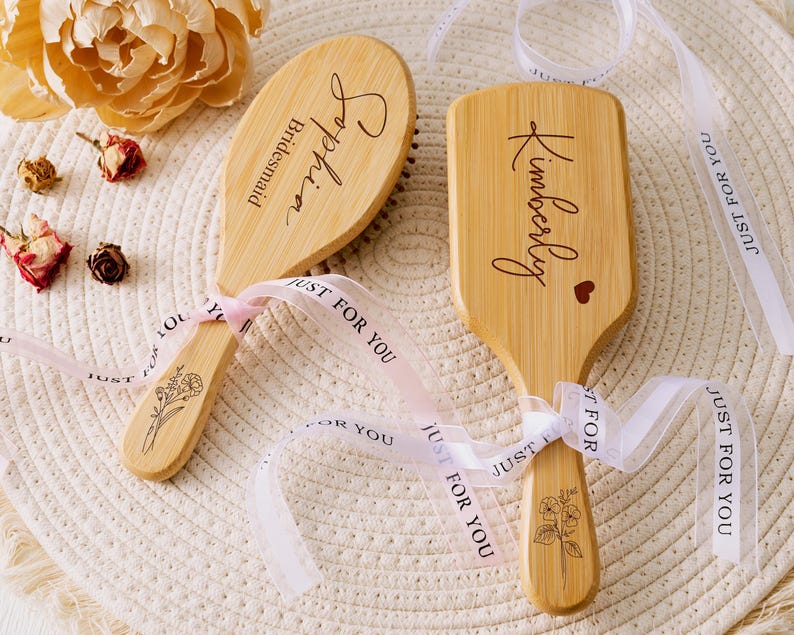 Custom Bamboo Hair Brush with Name Engraved, Personalized Wooden Comb, Perfect Birthday or Mother's Day Gift for Mom, Daughter, or Friend