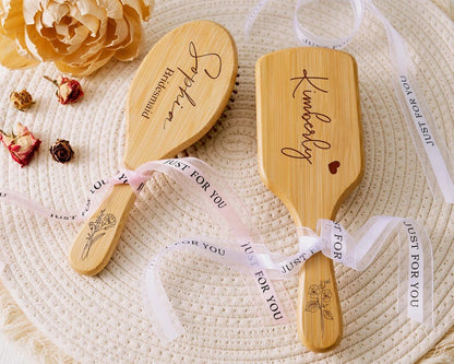 Custom Bamboo Hair Brush with Name Engraved, Personalized Wooden Comb, Perfect Birthday or Mother's Day Gift for Mom, Daughter, or Friend