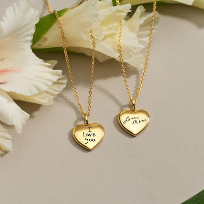 Dainty Actul Handwriting Heart Charm Necklace, Memorial Necklace, Keepsake Necklace, Custom Signature Jewellery, Mothers Day Gift for Her