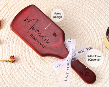 Custom Bamboo Hair Brush with Name Engraved, Personalized Wooden Comb, Perfect Birthday or Mother's Day Gift for Mom, Daughter, or Friend